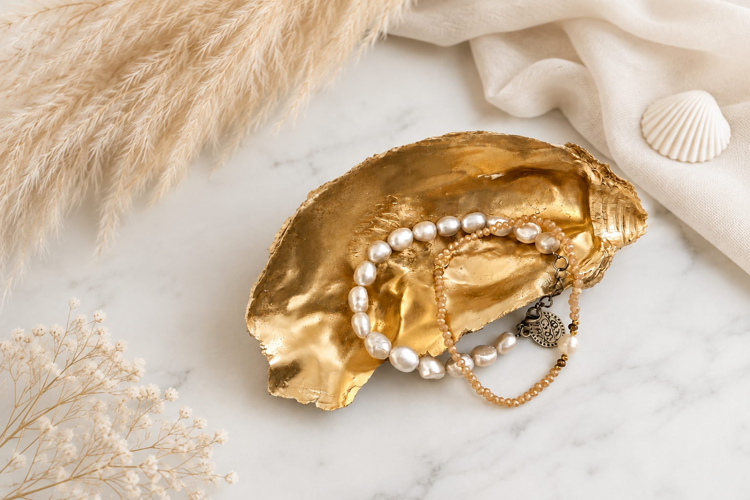 Auster in gold als Schmuckschale