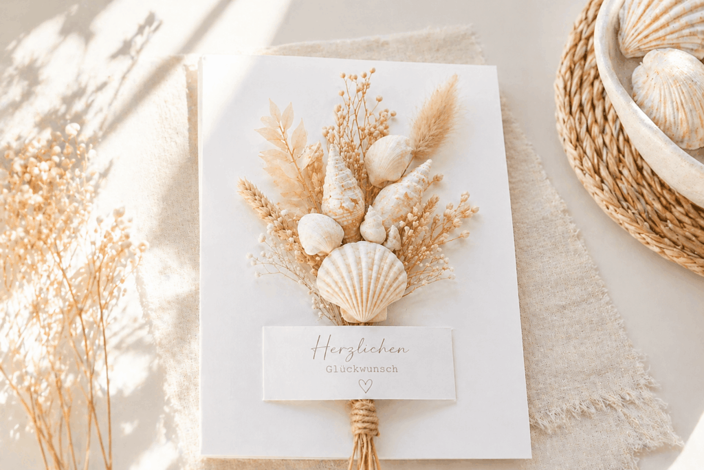 Karten mit Blumen und Muscheln basteln