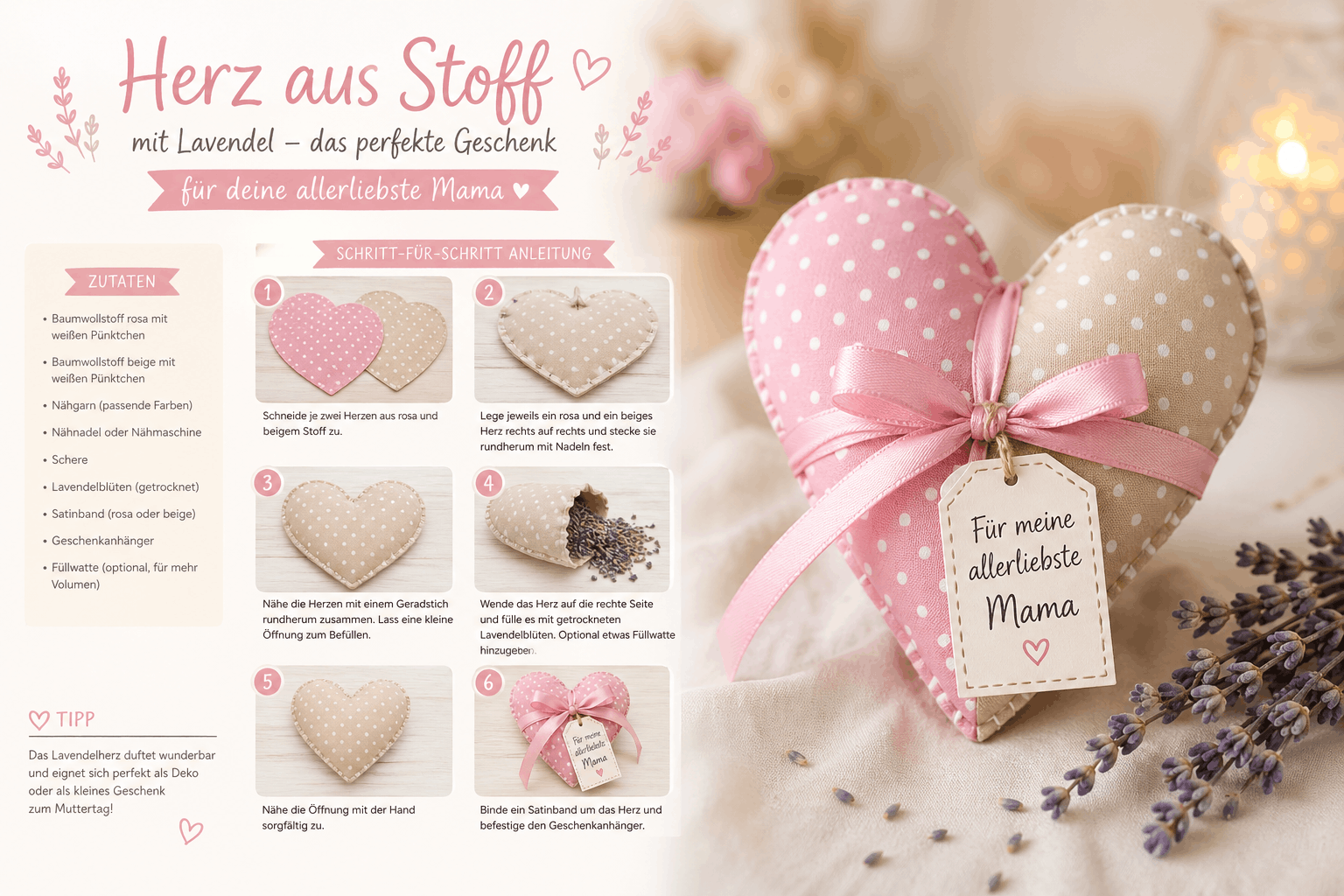 Muttertagsgeschenk Herz aus Stoff selbermachen