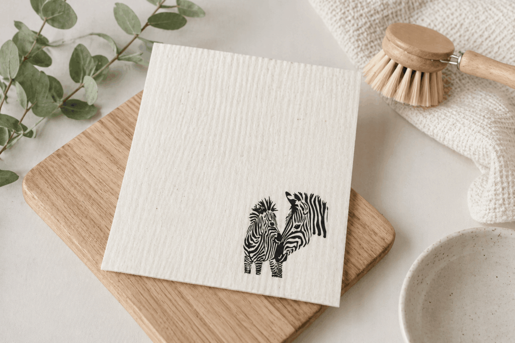 Schwammtuch mit Stempel verzieren