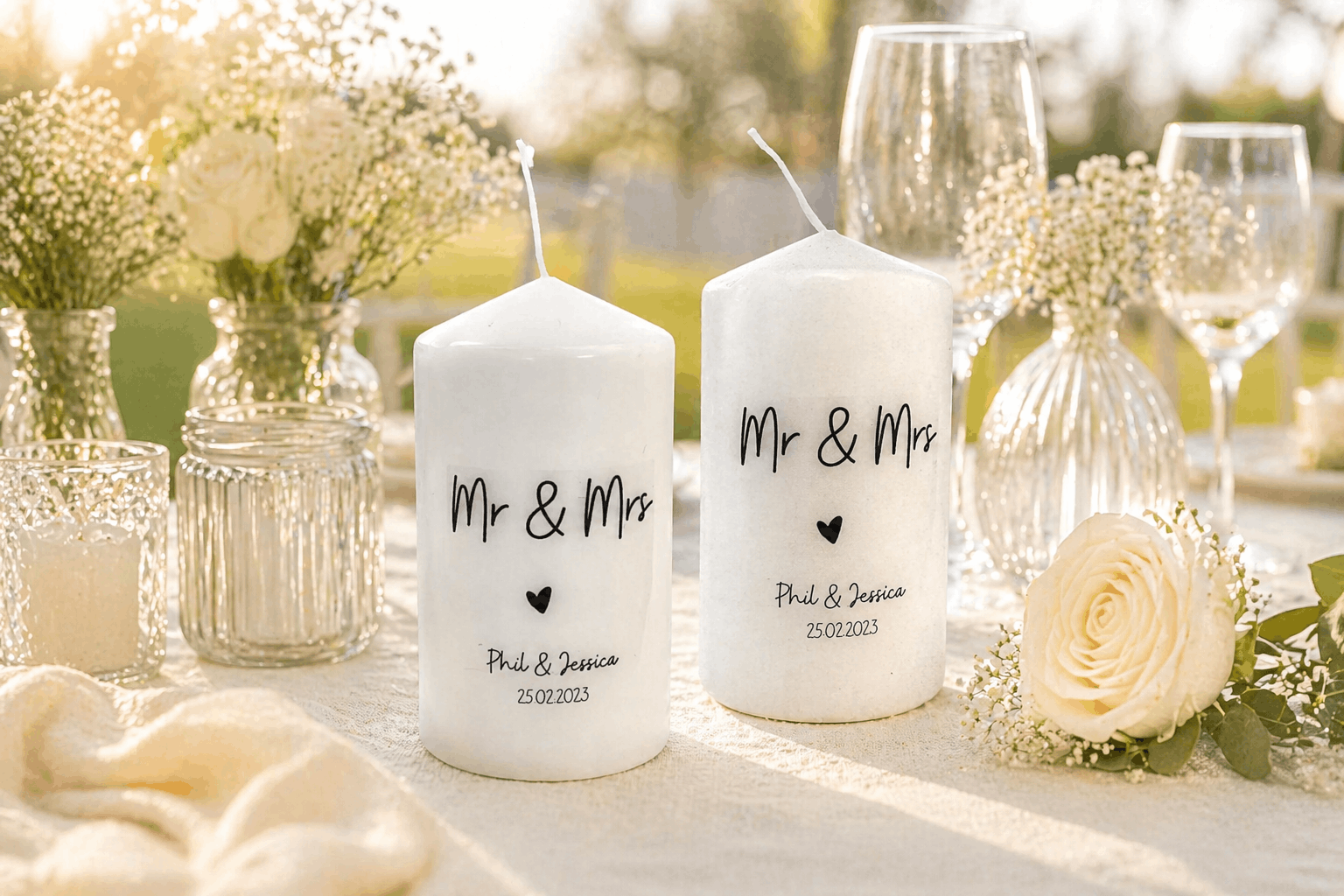 Personalisierte Kerzen für das Hochzeitspaar