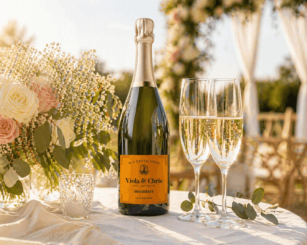 personalisiertes Champagnerflaschen Etikett für die Hochzeit